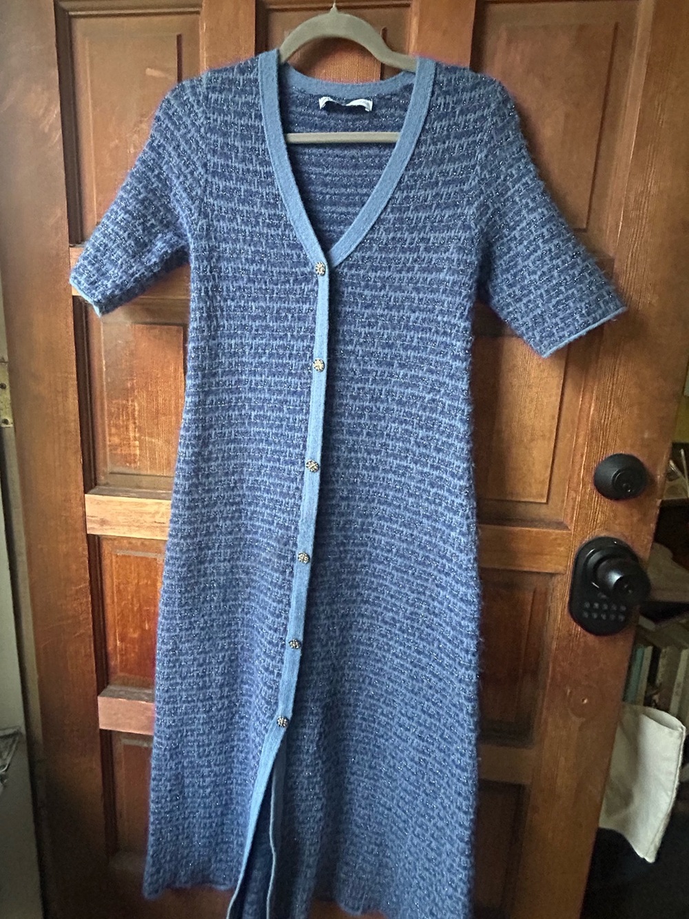 Zara Blue Textured Knit Button-Down Maxi Dress